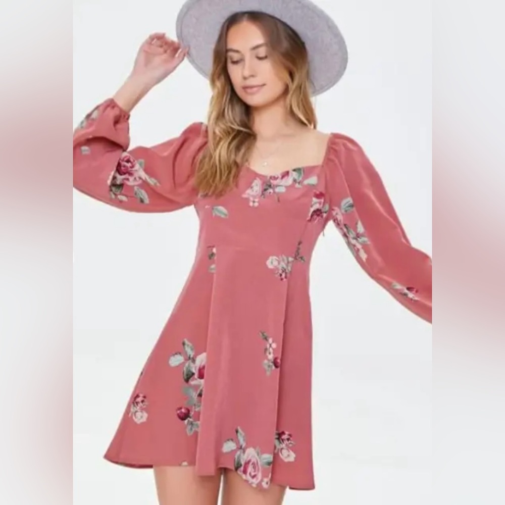 NWT Forever 21 Mauve Floral Print Mini Dress Size Large